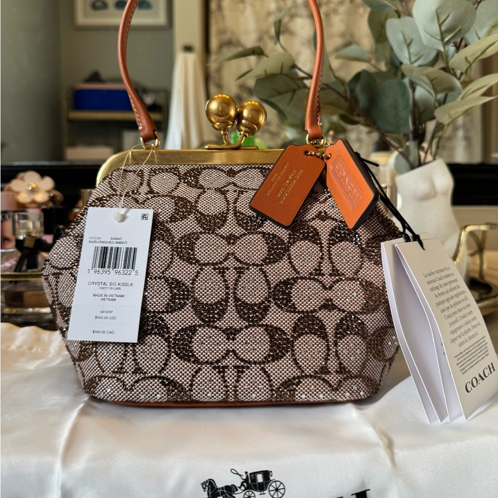 Coach Crystal Signature Jacquard Kisslock 16 Frame Bag - Picture 4 of 17